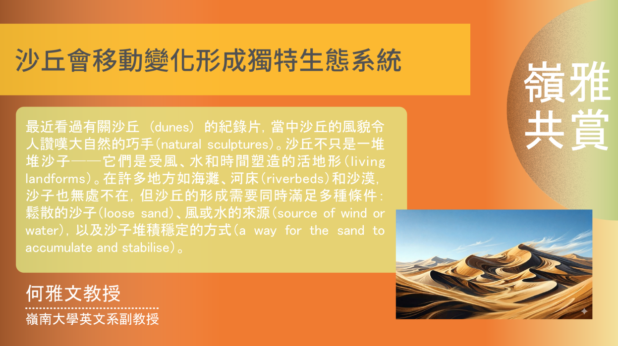 【嶺雅共賞】沙丘會移動變化形成獨特生態系統
