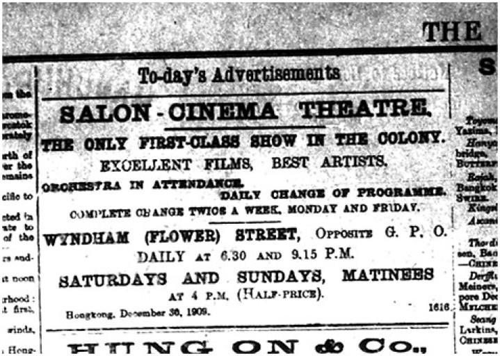 Ad. for Salon-Cinema (China Mail, 30 Dec 1909, 8)