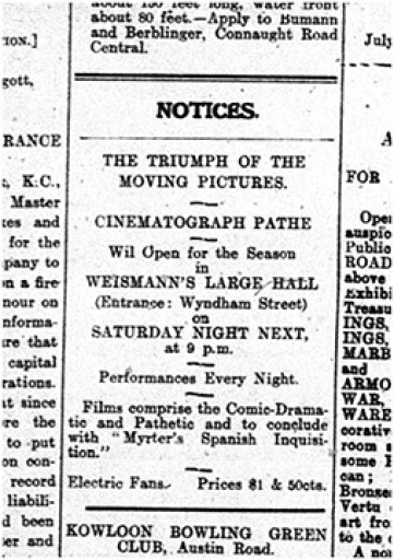 Ad. for Cafe Weismann (SCMP, 17 Jul 1907, 3)