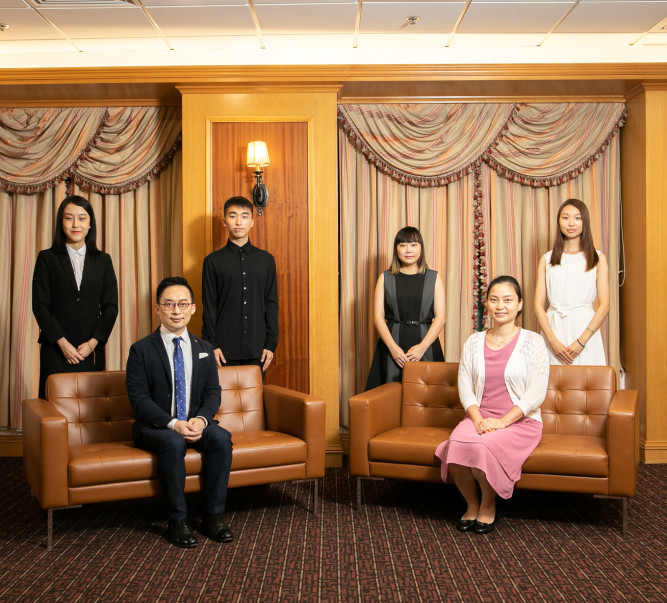 Photo: (Standing, from left): Lee Wenxin, Pun Hok Lam, Xu Yanyuan and Lui Kin Yee; (Seated, from left): Senior Lecturer Dr Zhou Bo and Lecturer Ms Wei Sijing.