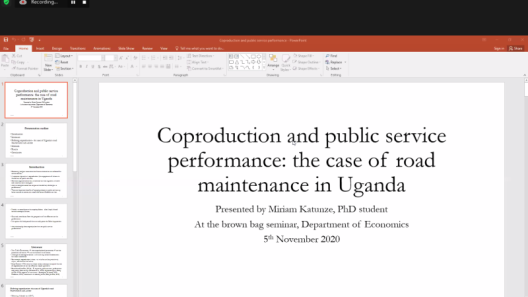 Brownbag Seminar by Ms. Miriam KATUNZE on 5 November 2020
