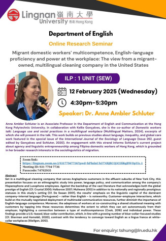 Online Research Seminar by Dr. Anne Ambler Schluter