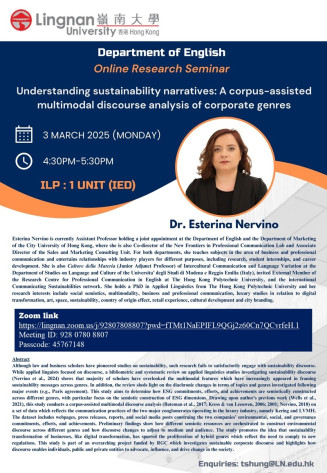 Online Research Seminar by Dr. Esterina Nervino