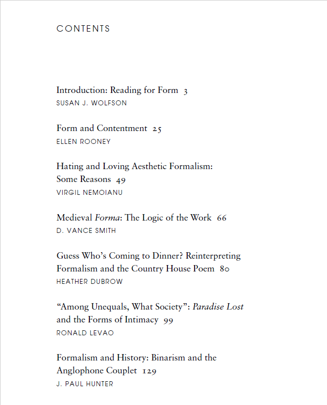 Reading for Form - Contents