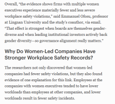 Companies With Women Executives Have Better Workplace Safety Records - 福布斯 （只有英文）