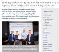 The Lingnan University Institute for Advanced Study appoints Prof Guillermo Sapiro as Lingnan Fellow - Asia Research News （只有英文）