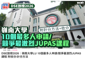 DSE放榜2026︱嶺南大學LU 10個最多人申請/競爭最激烈JUPAS課程 附收分/計分方法 - 星島頭條
