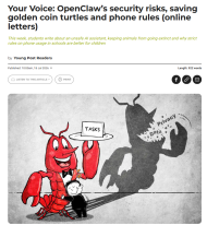 Your Voice: OpenClaw’s security risks, saving golden coin turtles and phone rules - Young Post Club（只有英文）