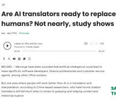 Are AI translators ready to replace humans? Not nearly, study shows - Hastings Tribune （只有英文）