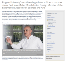 Lingnan University’s world-leading scholar in AI and computer vision, Prof Jean-Michel Morel elected Foreign Member of the Luxembourg Academy of Sciences and Arts - Asia Research News（只有英文）