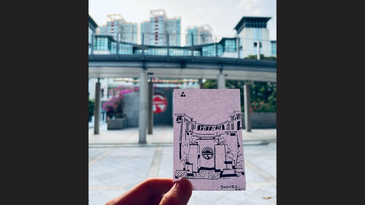 Shiwei always finds time to sketch. Here we see him outlining Lingnan’s landmark Wing On Plaza in just a few strokes.