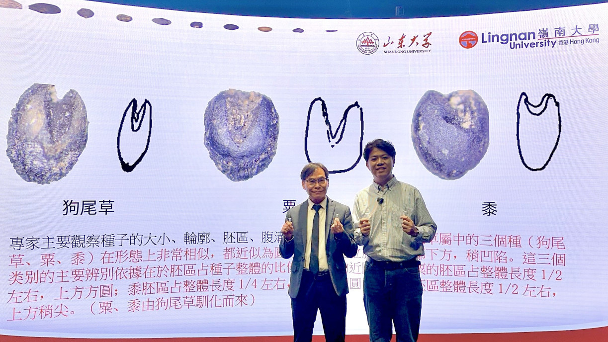 Lingnan University and Shandong University jointly develop the world’s first AI archaeological system dedicated to identifying ancient Chinese plant seeds. From left: Prof Sam Kwong Tak-wu, Associate Vice-President (Strategic Research), J.K. Lee Chair Professor of Computational Intelligence and Dean of the School of Graduate Studies at Lingnan University; and Prof Cong Runmin, Professor of the School of Control Science and Engineering at Shandong University and Senior Visiting Scholar at Lingnan University.