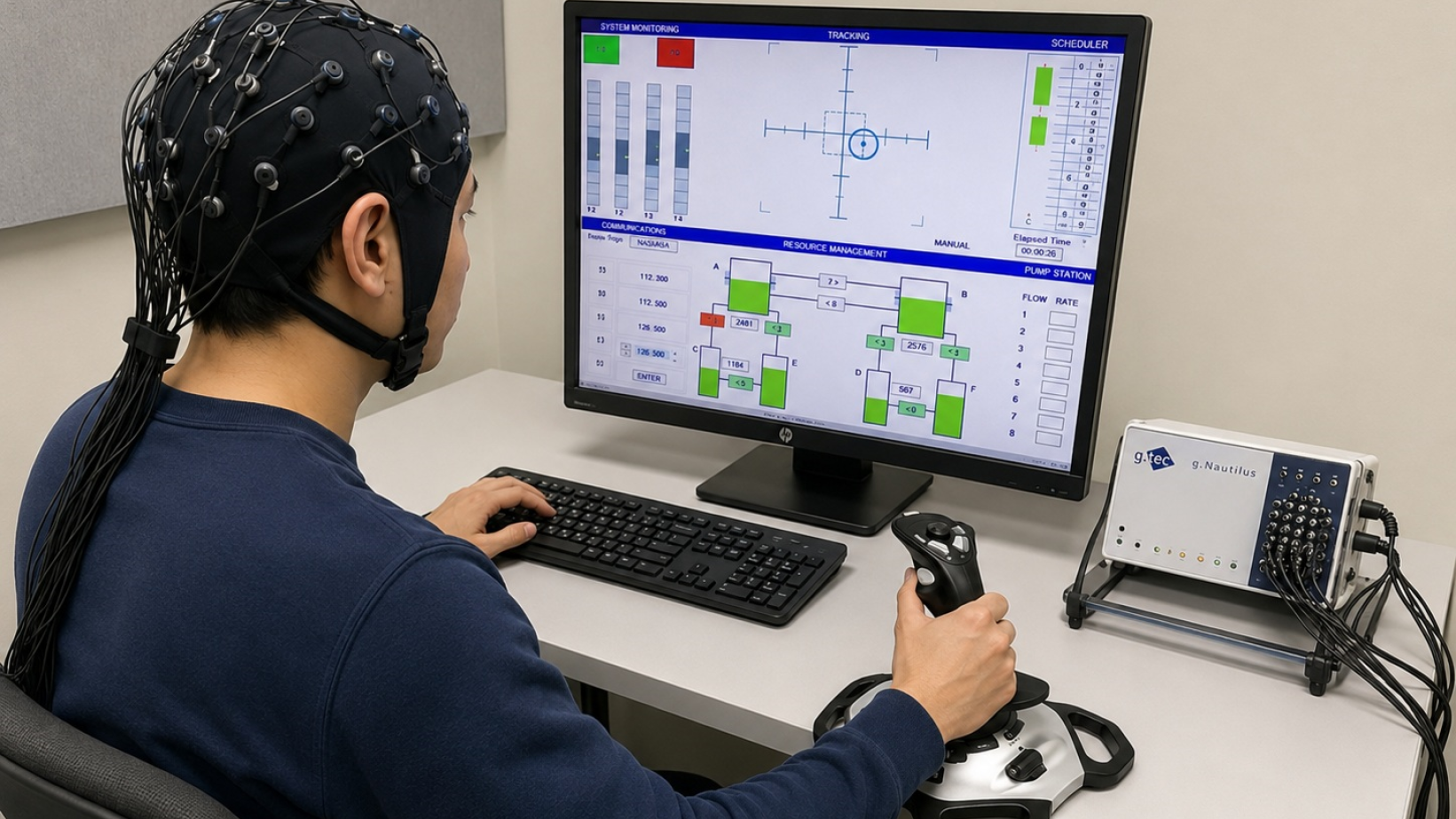 Lingnan research team uses the aviation industry as their research background, employing flight simulators to test different modes of human-machine collaboration. The team utilises the multi-attribute task battery (MATB), developed by NASA, to mimic work scenarios where operators have to multitask, and analyses how the distribution of decision-making and control authority between humans and intelligent systems affects safety, work efficiency, and user experience.