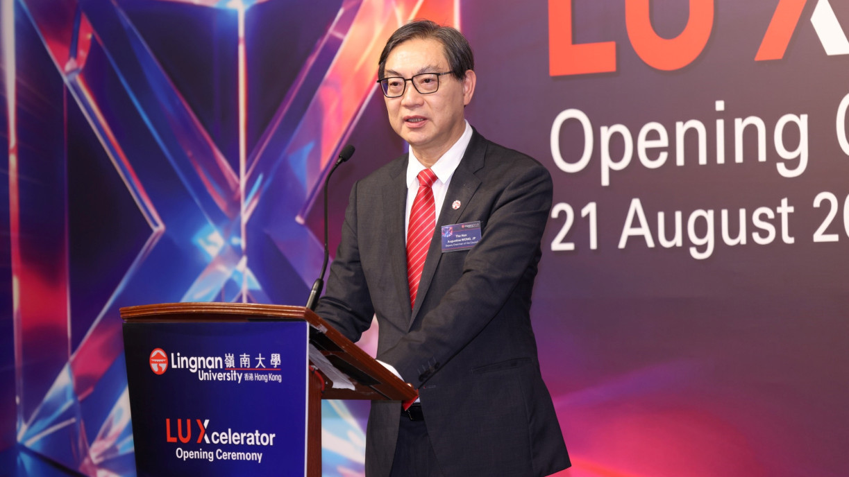 The Hon Augustine Wong Ho-ming, Deputy Chairman of the Council of Lingnan University, says in his remarks that every day, researchers and students at Lingnan are generating innovative ideas, conducting high-quality research, and developing solutions to address pressing challenges facing our communities.