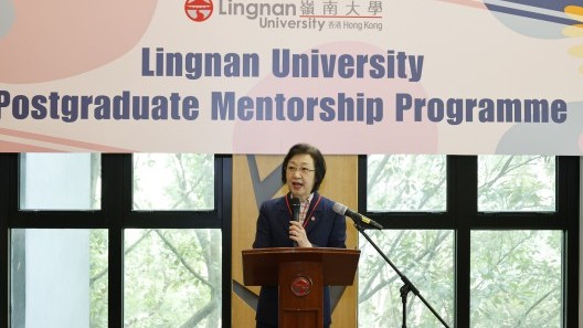 Prof Li Dong-hui, Associate Vice-President (Student Affairs) of Lingnan University, delivers welcome remarks
