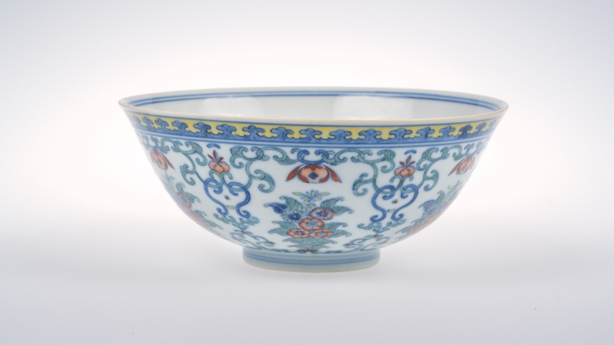 Image 3.  Doucai Floral Bowl Qianlong period (1736-1795), Qing Dynasty Glazed porcelain H 6 cm Dia 15 cm Chamber of Young Snow Collection