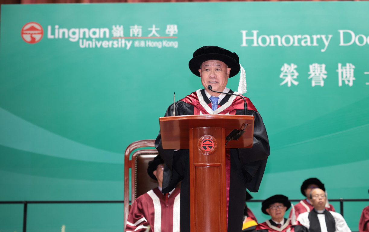 李寧博士代表各榮譽博士致謝辭時，衷心感謝嶺大授予這份崇高的榮譽。