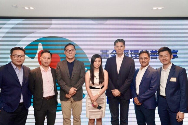 Group photo of Council Member and Member of the Institutional Advancement Committee Ms Fonia Wong Yeung Fong (middle) and speakers Mr Will Chung, Mr Lawrence Chan, Mr Oscar Choi, Mr Alex Au, Mr Walter Chang and Mr Larry Hung (from left).