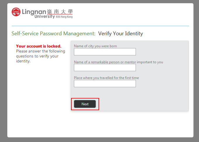 Answer security questions
