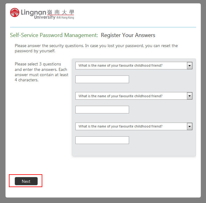 Choose security questions