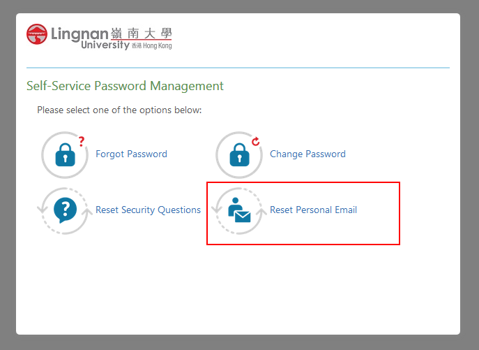 Select "Reset Personal Email"