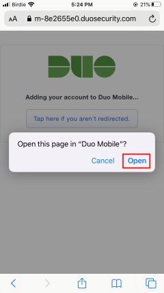 Open Duo Mobile App