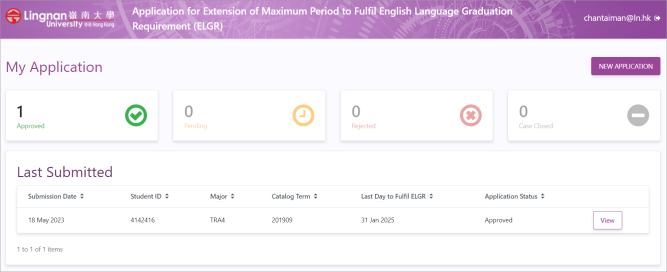 Screenshot of ELGR Extension Application Form