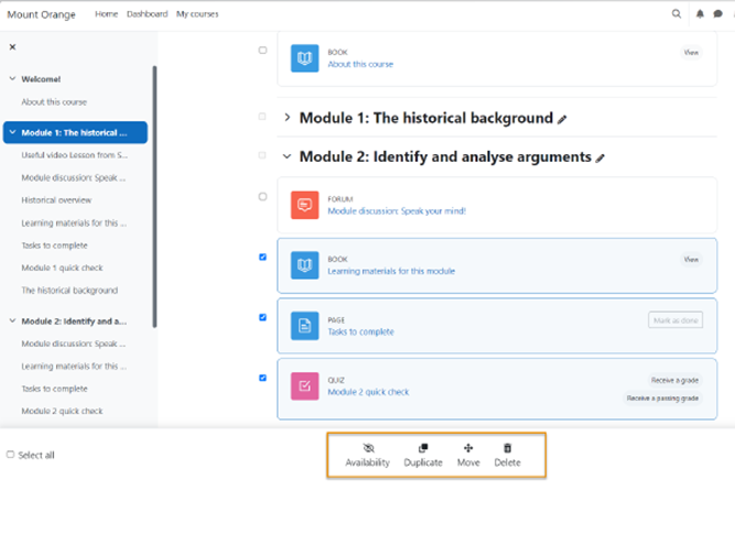 New bulk editing feature of Moodle version 4.2.2