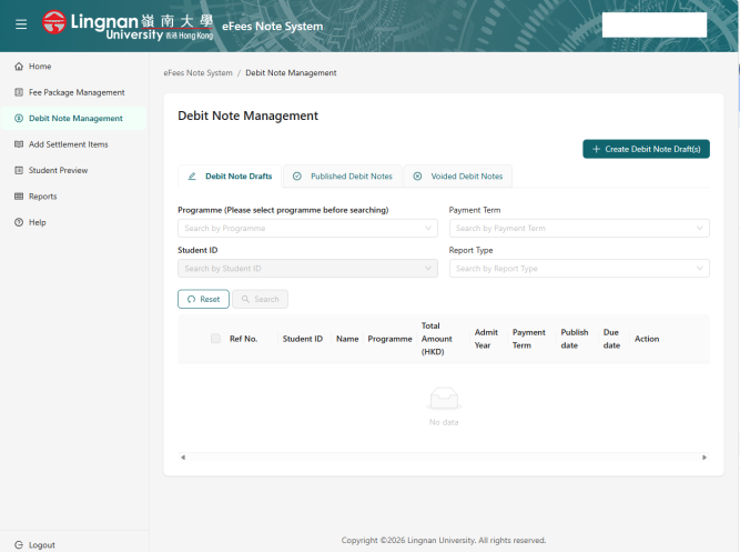 Screenshot of TPg eFees Note System