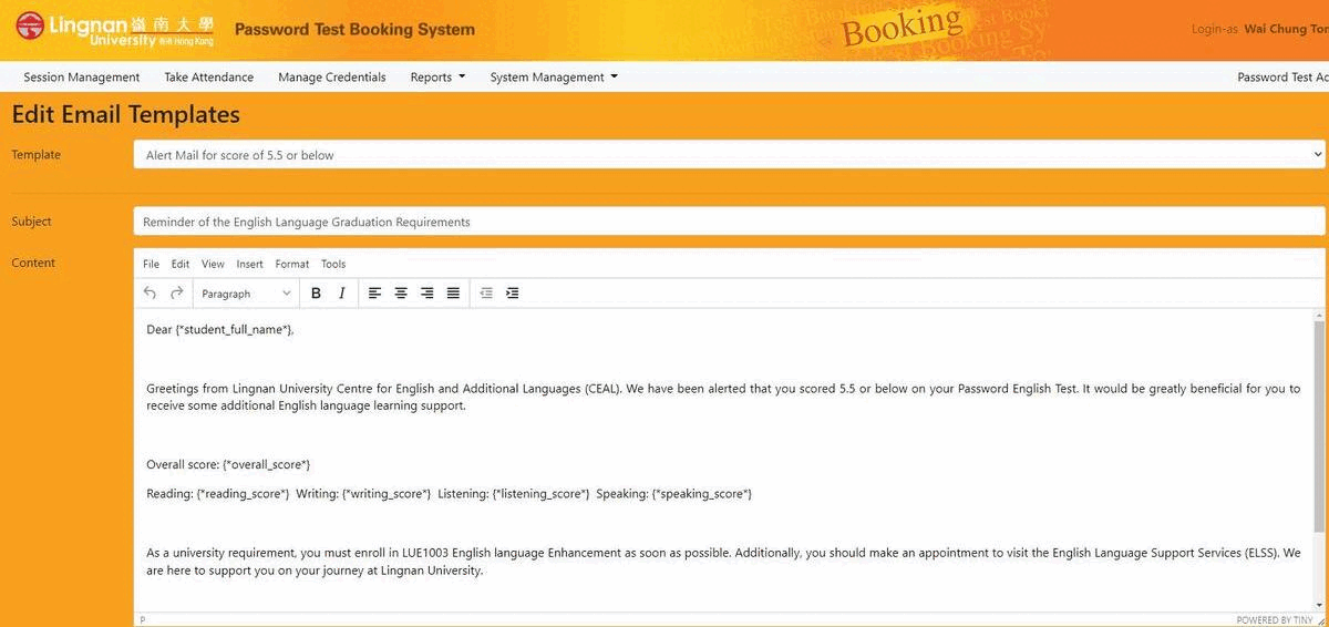 PASSWORD Booking System