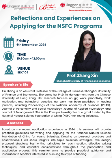 Reflections and Experience on Applying for the NSFC Programme