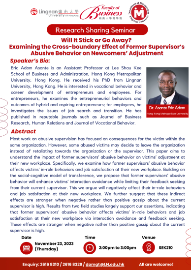 Will it stick or go away? Examining the cross-boundary effect of former supervisor’s abusive behavior on newcomers’ adjustment