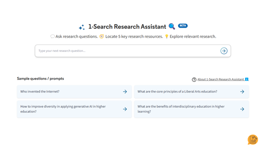 GAI support in the Library | 1-Search Research Assistant