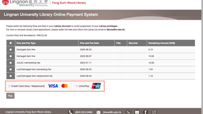 UnionPay Now Available in the Library Online Payment System