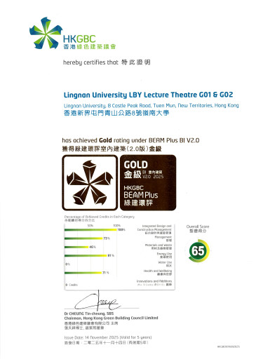 BEAM Plus BI V2.0 Gold Rating - LBY Lecture Theatre G01 & G02 (2025)