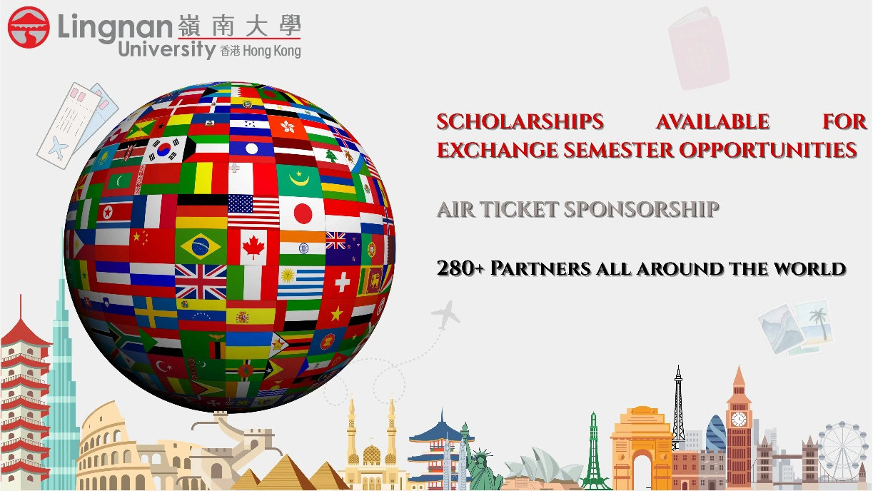 Infographic showing Lingnan University’s 280 global partners for funded student exchanges