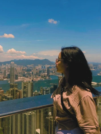 International student from Bhutan enjoying Hong Kong skyline at The Peak