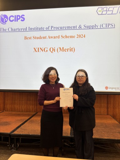 Lingnan University eBSCM Programme Students XING Qi and LIANG Yuxin Win CIPS Best Student Awards 2024