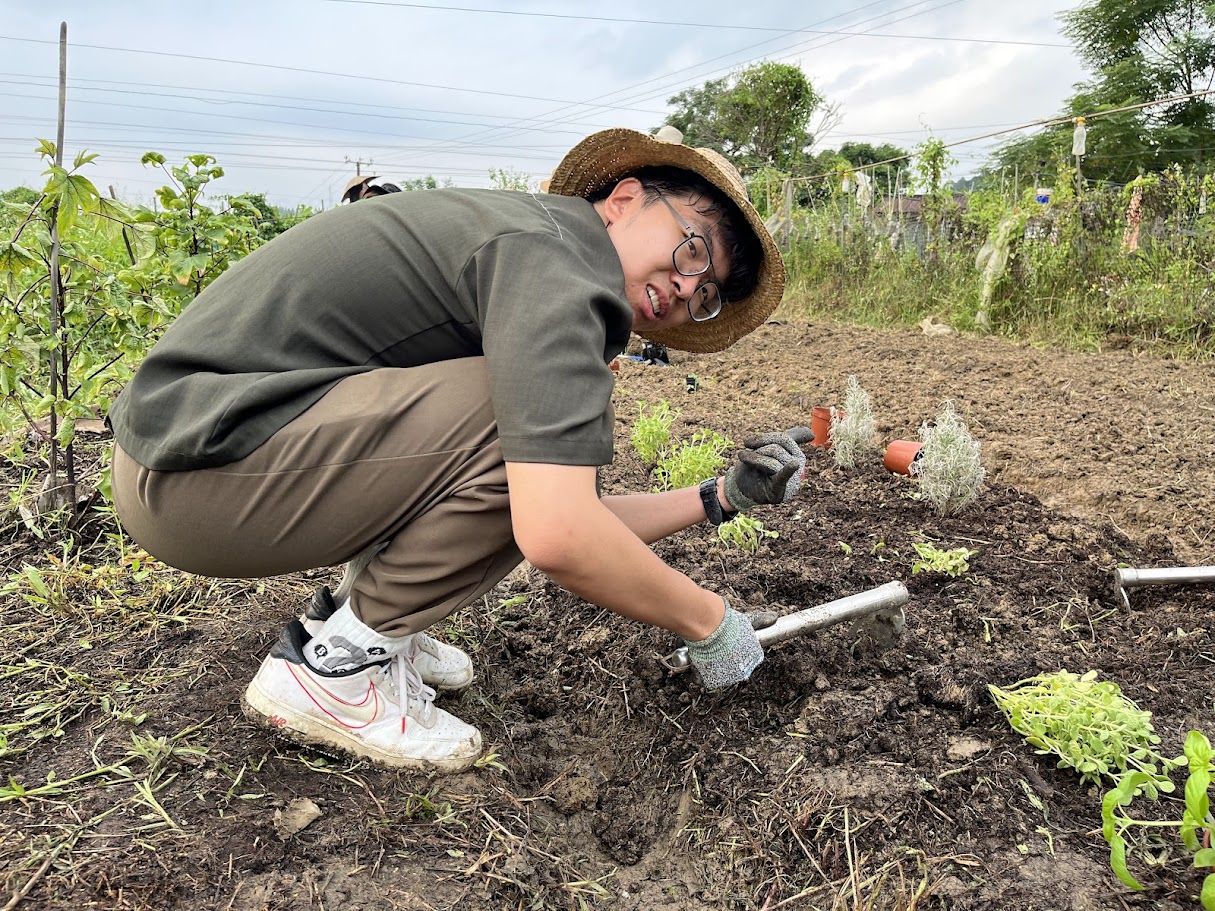 A student working in farm