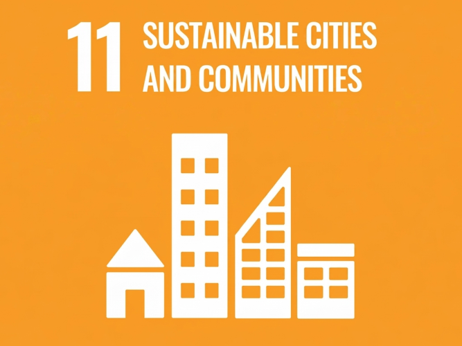 UN Sustainable Development Goal 11: Sustainable Cities and Communities official icon.