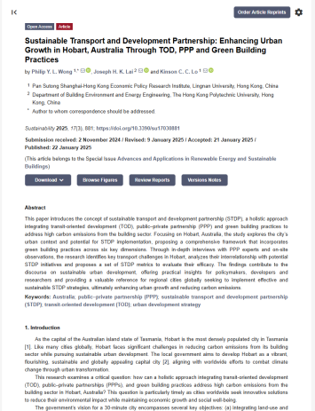 Sustainable Transport and Development Partnership: Enhancing Urban Growth in Hobart, Australia Through TOD, PPP and Green Building Practices