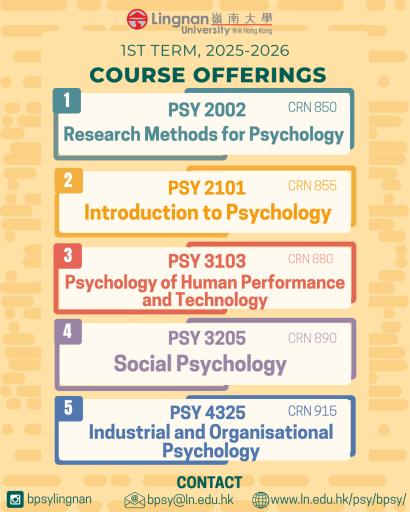 BPSY Courses Offering in Term 1, 25-26AY