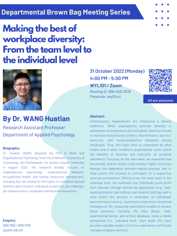Making the best of workplace diversity: From the team level to the individual level by Dr. WANG Huatian