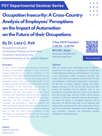 Occupation Insecurity A Cross-Country Analysis of Employees' Perceptions on the Impact of Automation on the Future of their Occupations by Dr. Lara C. ROLL