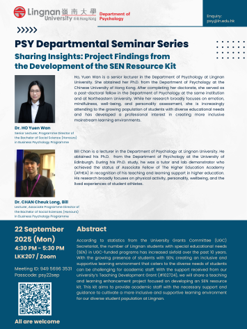 Sharing Insights: Project Findings from the Development of the SEN Resource Kit by Dr. HO Yuen Wan and Dr. CHAN Cheuk long, Bill