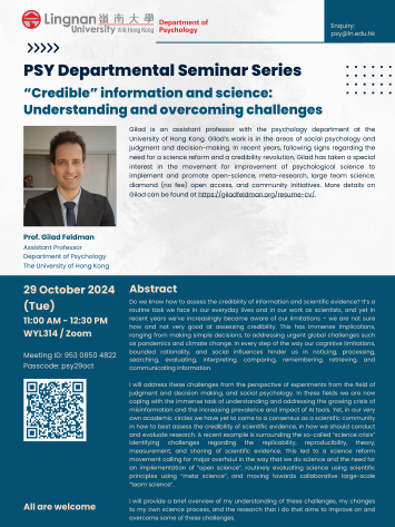 “Credible” information and science: Understanding and overcoming challenges by Prof. Gilad Feldman