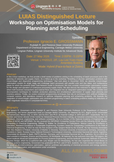 Workshop on Optimisation Models for Planning and Scheduling