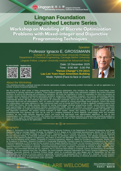 Workshop on Modeling of Discrete Optimization Problems with Mixed-integer and Disjunctive Programming Techniques