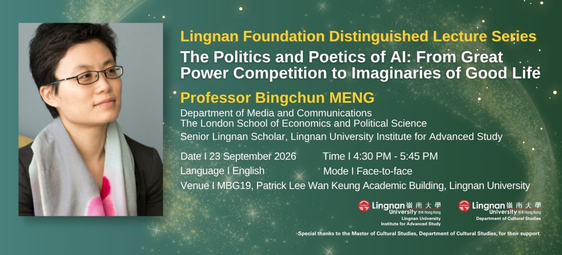 Lingnan Foundation Distinguished Lecture by Prof Bingchun Meng