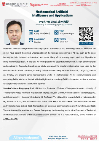 Workshop Seminar - Prof. Shui Yu